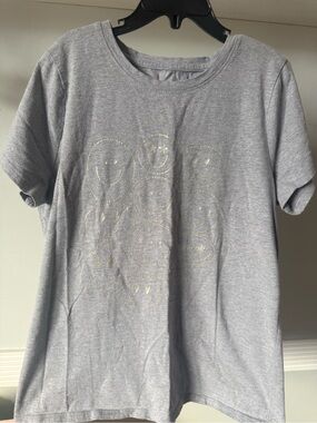 Gray Short Sleeve Tee with Silver Smiley Faces